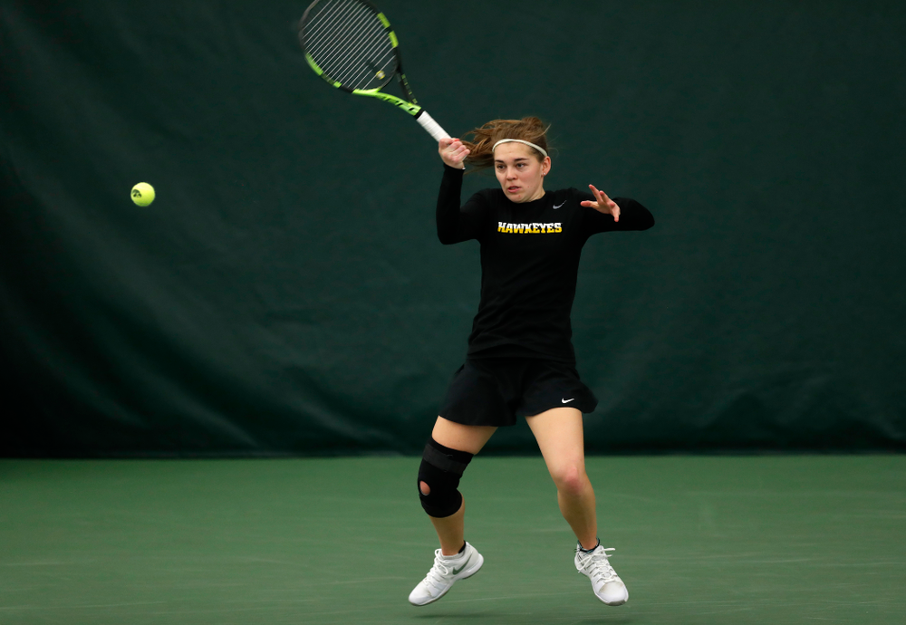 Zoe Douglas against Ohio State Sunday, March 25, 2018 at the Hawkeye Tennis and Recreation Center. (Brian Ray/hawkeyesports.com)