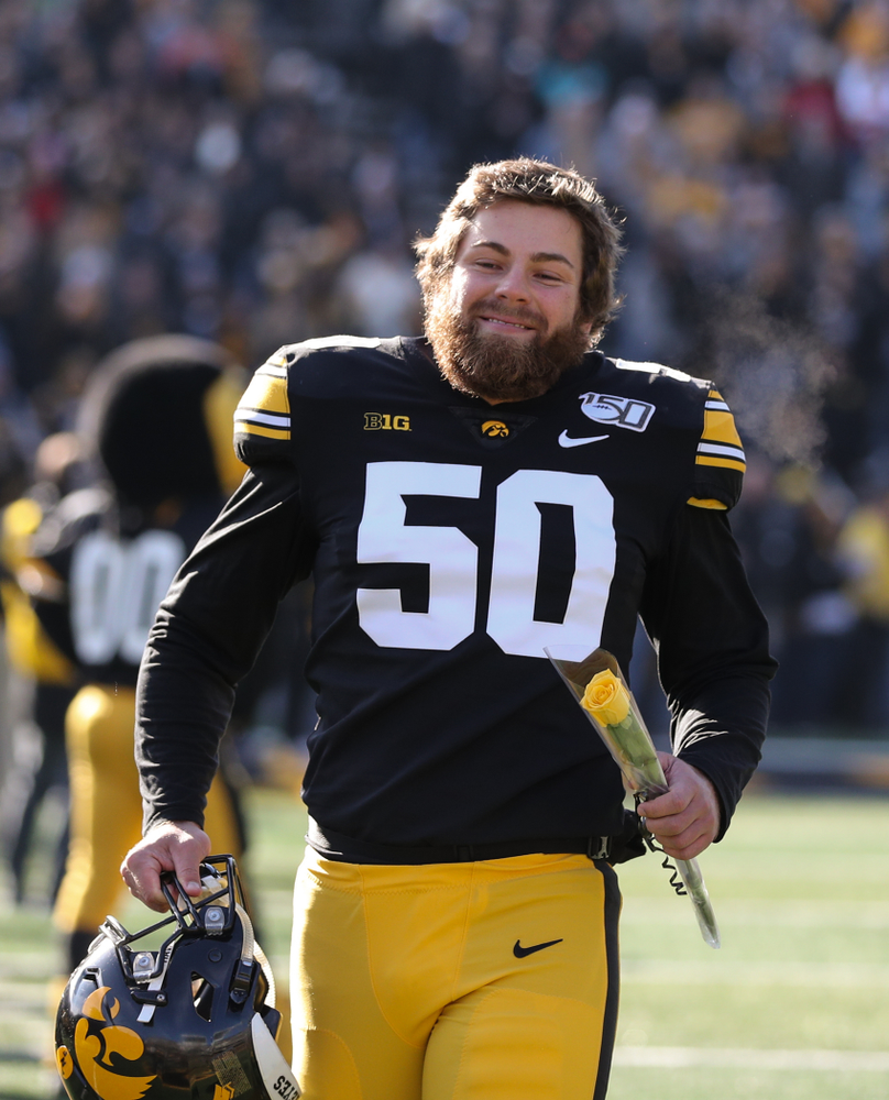Iowa Hawkeyes long snapper Jackson Subbert (50) during Senior Day festivities before their game against the Illinois Fighting Illini Saturday, November 23, 2019 at Kinnick Stadium. (Brian Ray/hawkeyesports.com)