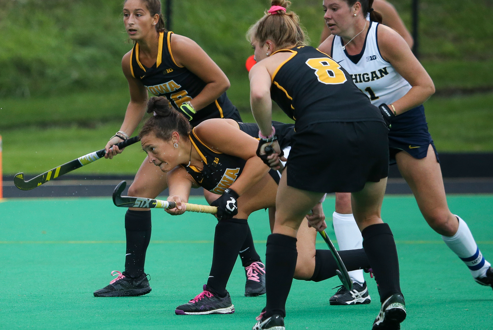 Iowa Hawkeyes forward Mya Christopher (18) scores a goal during a game against Michigan at Grant Field on October 5, 2018. (Tork Mason/hawkeyesports.com)