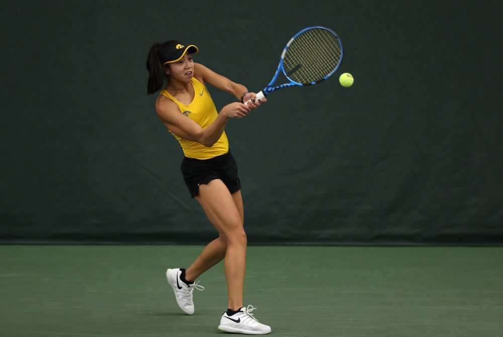 Iowa's Michelle Bacalla against the Iowa State Cyclones Friday, February 8, 2019 at the Hawkeye Tennis and Recreation Complex. (Brian Ray/hawkeyesports.com)