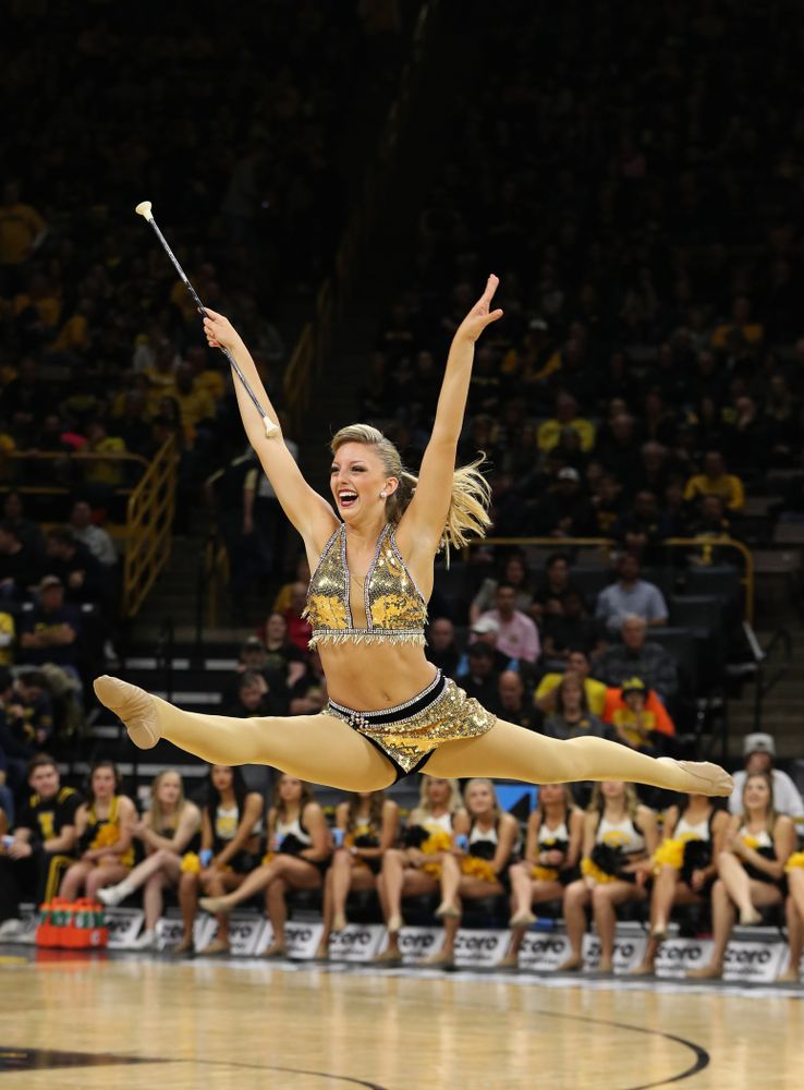 Hawkeye Marching Band Golden Girl ?Kylene Spanbauer performs at halftime of the Iowa Hawkeyes game against the Michigan Wolverines Friday, February 1, 2019 at Carver-Hawkeye Arena. (Brian Ray/hawkeyesports.com)