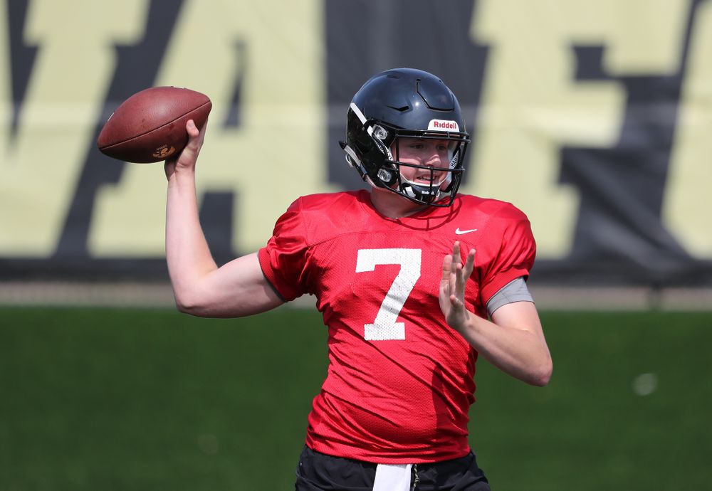 Iowa Hawkeyes quarterback Spencer Petras (7) during the third practice of fall camp Sunday, August 5, 2018 at the Kenyon Football Practice Facility. (Brian Ray/hawkeyesports.com)