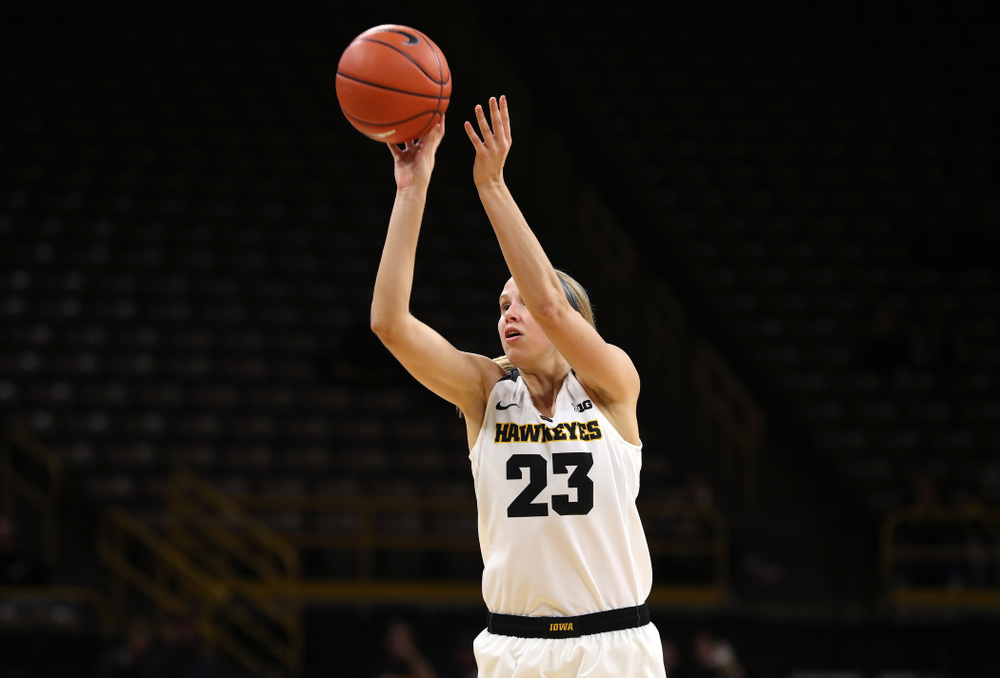 Iowa Hawkeyes forward Logan Cook (23) against Dakota Wesleyan University Tuesday, November 6, 2018 at Carver-Hawkeye Arena. (Brian Ray/hawkeyesports.com)