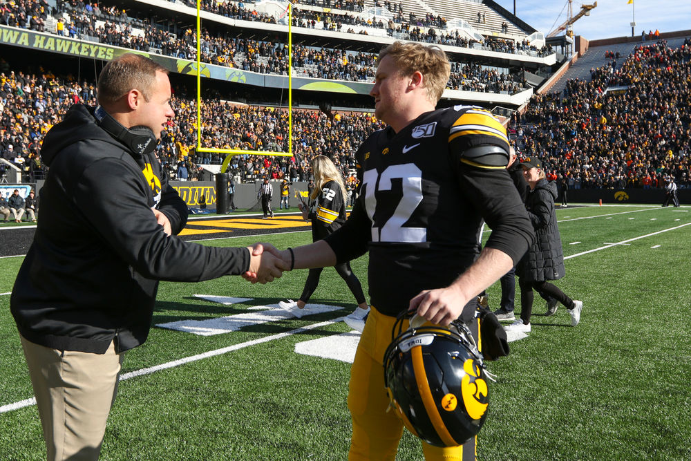 Iowa Hawkeyes punter Michael Sleep-Dalton (22) during Iowa football vs Illinois on Saturday, November 23, 2019 at Kinnick Stadium. (Lily Smith/hawkeyesports.com)
