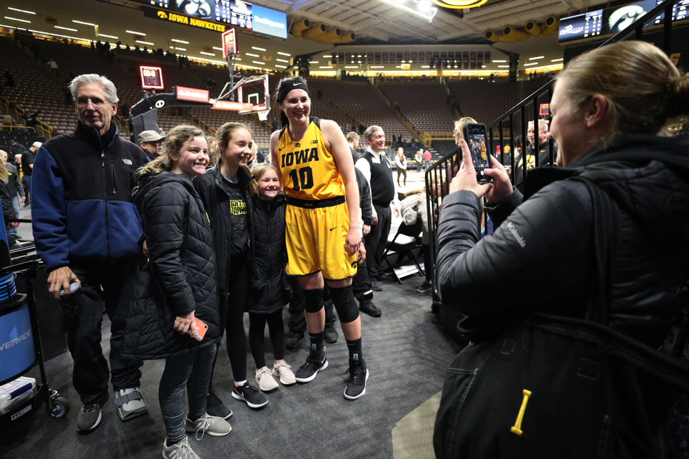 Iowa Hawkeyes forward Megan Gustafson (10) against the Michigan State Spartans Thursday, February 7, 2019 at Carver-Hawkeye Arena. (Brian Ray/hawkeyesports.com)