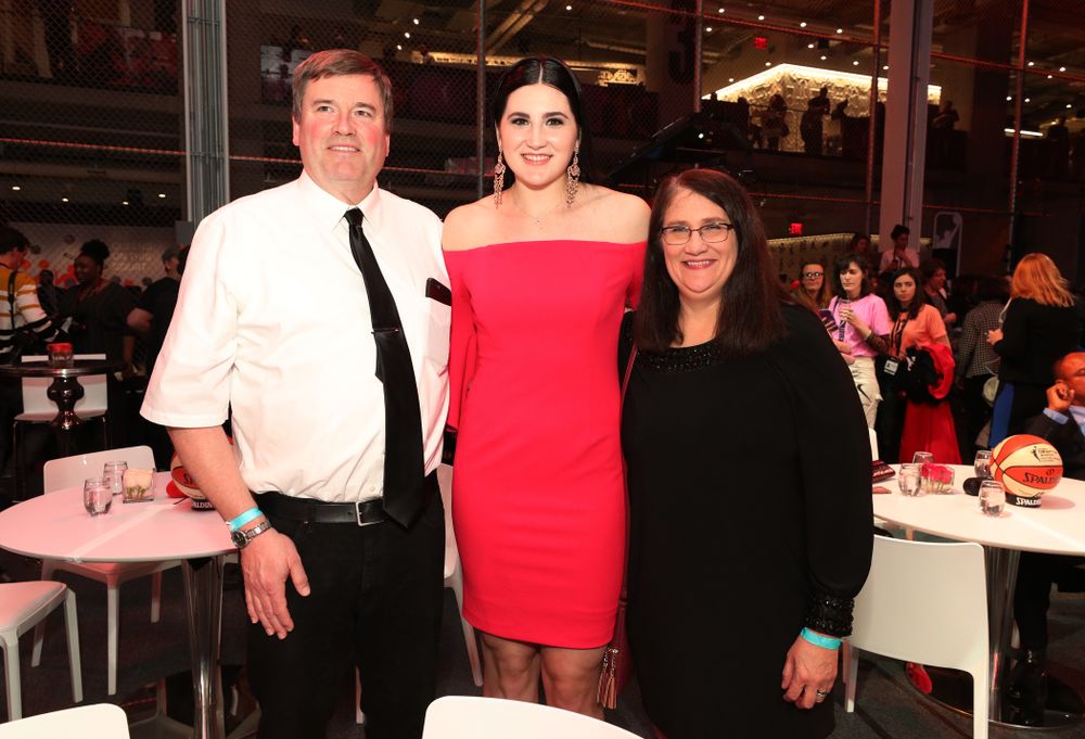 Iowa Hawkeyes forward Megan Gustafson (10) and her family during the 2019 WNBA Draft Wednesday, April 10, 2019 at Nike New York Headquarters in New York City. (Brian Ray/hawkeyesports.com)
