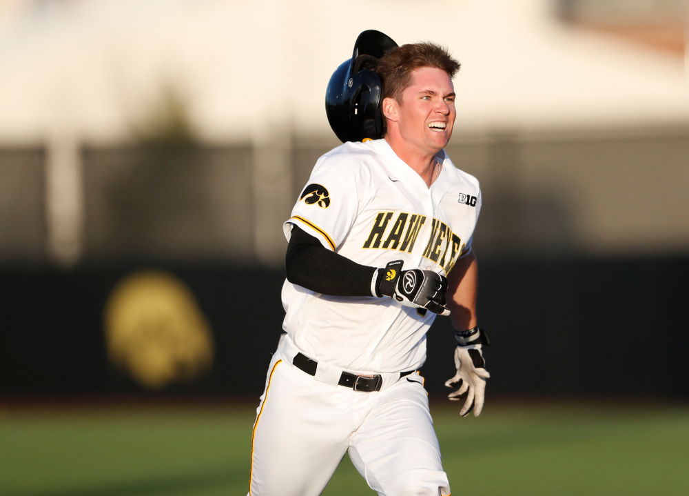 Iowa Hawkeyes infielder Matt Hoeg (3) against the Michigan Wolverines Friday, April 27, 2018 at Duane Banks Field in Iowa City. (Brian Ray/hawkeyesports.com)