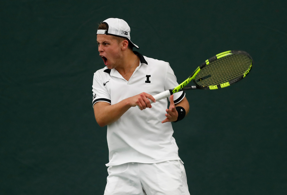 Will Davies against Purdue Sunday, April 15, 2018 at the Hawkeye Tennis and Recreation Center. (Brian Ray/hawkeyesports.com)