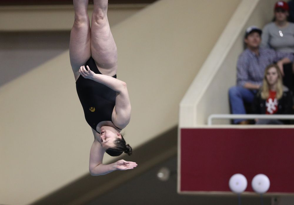 Iowa's Jacintha Thomas competes on the 1-meter springboard during the 2019 Women's Big Ten Swimming and Diving meet Thursday, February 21, 2019 in Bloomington, Indiana. (Brian Ray/hawkeyesports.com)