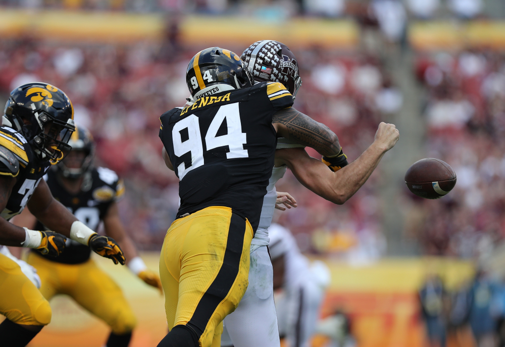 Iowa Hawkeyes defensive end A.J. Epenesa (94) during their Outback Bowl Tuesday, January 1, 2019 at Raymond James Stadium in Tampa, FL. (Brian Ray/hawkeyesports.com)