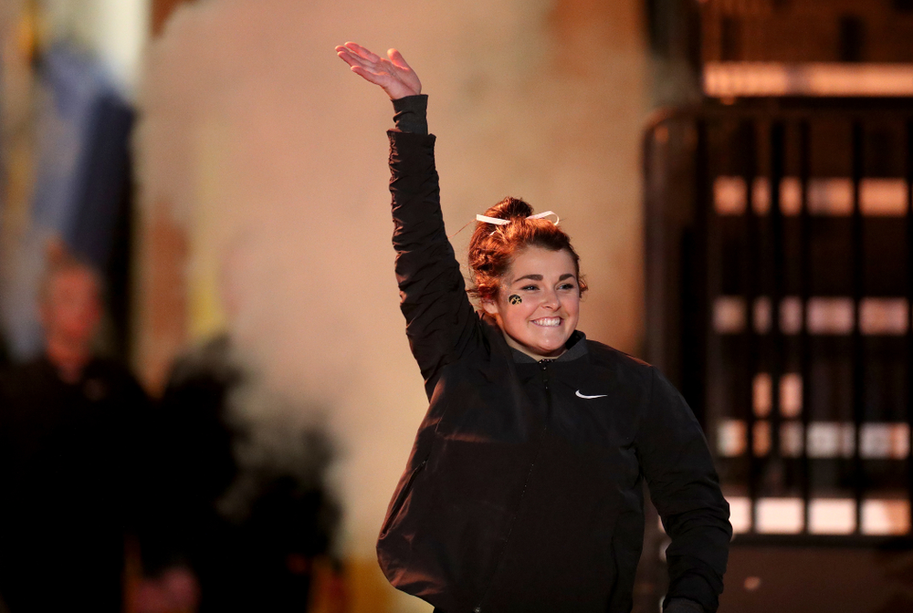 Iowa’s Erin Castle is introduced before their meet against Michigan State Saturday, February 1, 2020 at Carver-Hawkeye Arena. (Brian Ray/hawkeyesports.com)