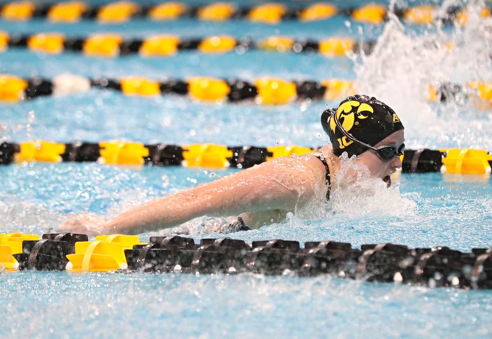 Iowa’s Kelsey Drake swims the women’s 200 yard butterfly consolation final event during the 2020 Women’s Big Ten Swimming and Diving Championships at the Campus Recreation and Wellness Center in Iowa City on Saturday, February 22, 2020. (Stephen Mally/hawkeyesports.com)