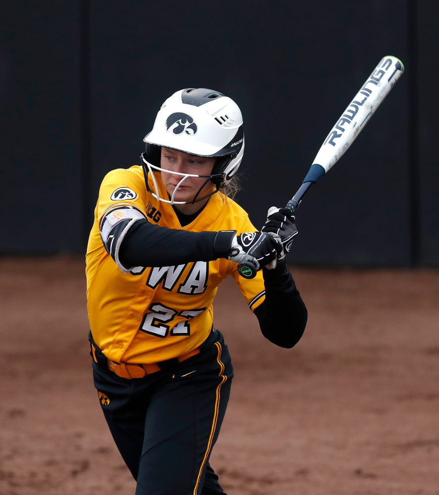 Iowa Hawkeyes outfielder Cheyenne Pratt (27) against UW Green Bay Tuesday, March 27, 2018 at Bob Pearl Field. (Brian Ray/hawkeyesports.com)