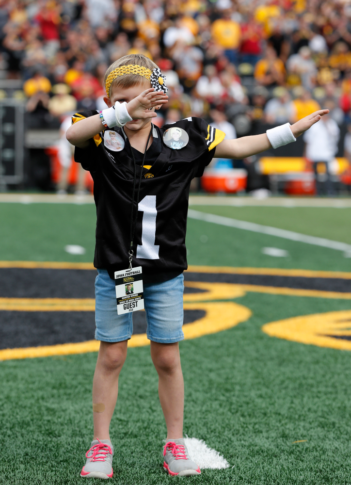 Kid Captain Harper Stribe before the Iowa Hawkeyes game against against the Iowa State Cyclones Saturday, September 8, 2018 at Kinnick Stadium. (Brian Ray/hawkeyesports.com)