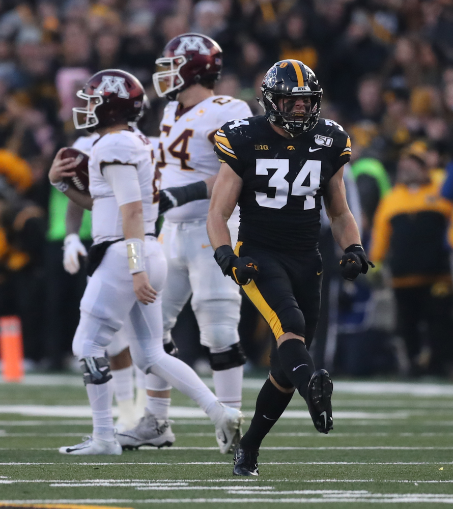 Iowa Hawkeyes linebacker Kristian Welch (34) against Minnesota Saturday, September 28, 2019 at Kinnick Stadium. (Max Allen/hawkeyesports.com)