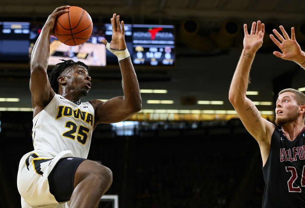 Iowa Hawkeyes forward Tyler Cook (25) goes up for a shot during a game against Guilford College at Carver-Hawkeye Arena on November 4, 2018. (Tork Mason/hawkeyesports.com)