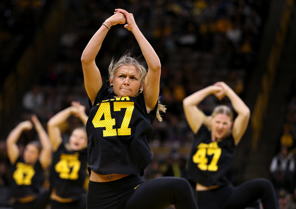 The Iowa Dance Team performs at the intermission of the Iowa Hawkeyes match against Purdue Saturday, November 24, 2018 at Carver-Hawkeye Arena. (Brian Ray/hawkeyesports.com)