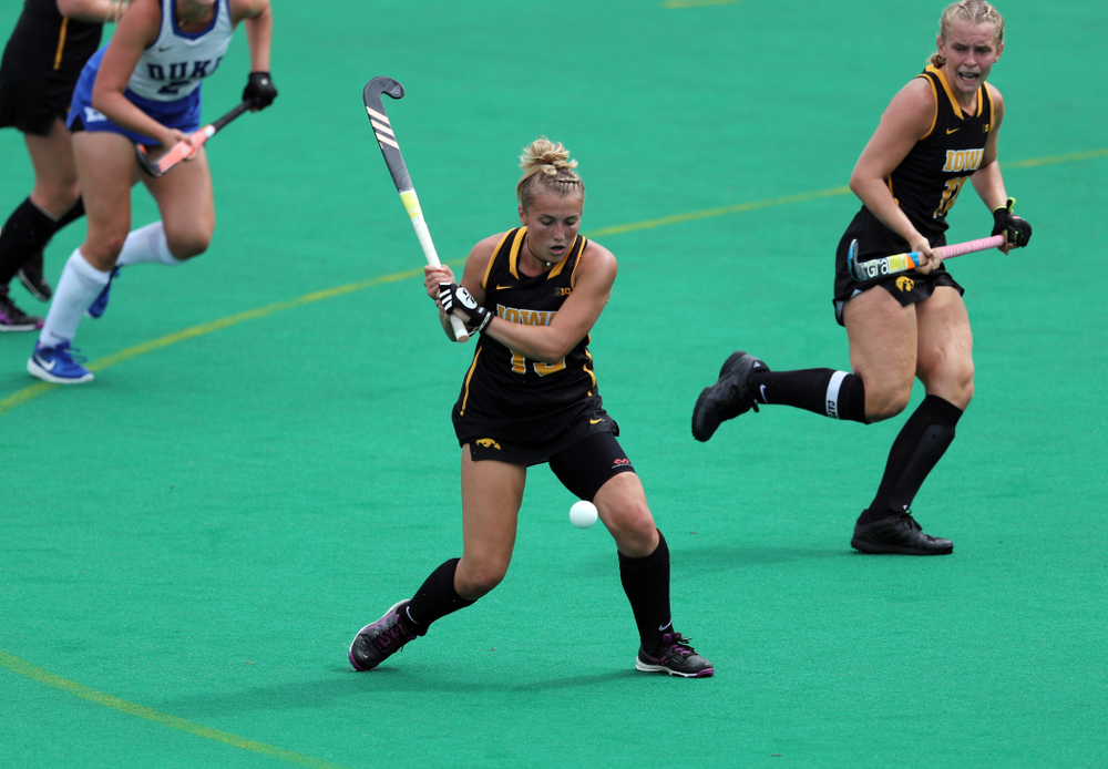 Iowa Hawkeyes forward Leah Zellner (13) against the Duke Blue Devils Sunday, September 15, 2019 at Grant Field. (Brian Ray/hawkeyesports.com)
