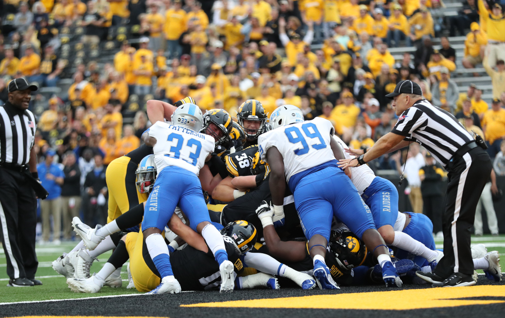 The Iowa Hawkeyes score against Middle Tennessee State Saturday, September 28, 2019 at Kinnick Stadium. (Max Allen/hawkeyesports.com)