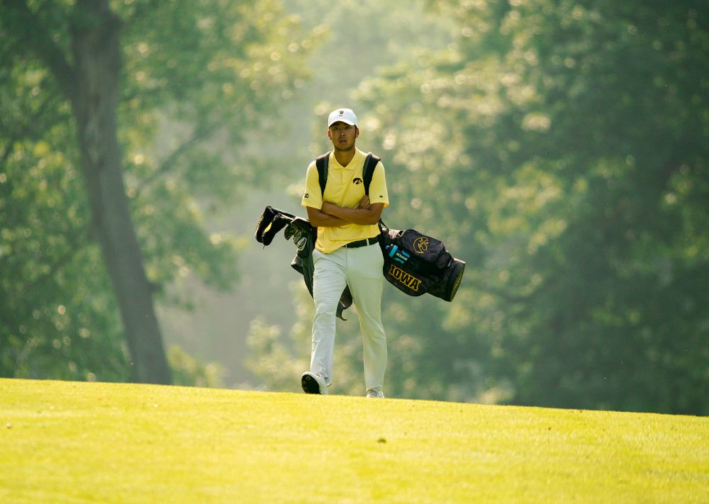 Iowa’s Joe Kim walks down the fairway during the third day of the Golfweek Conference Challenge at the Cedar Rapids Country Club in Cedar Rapids on Tuesday, Sep 17, 2019. (Stephen Mally/hawkeyesports.com)