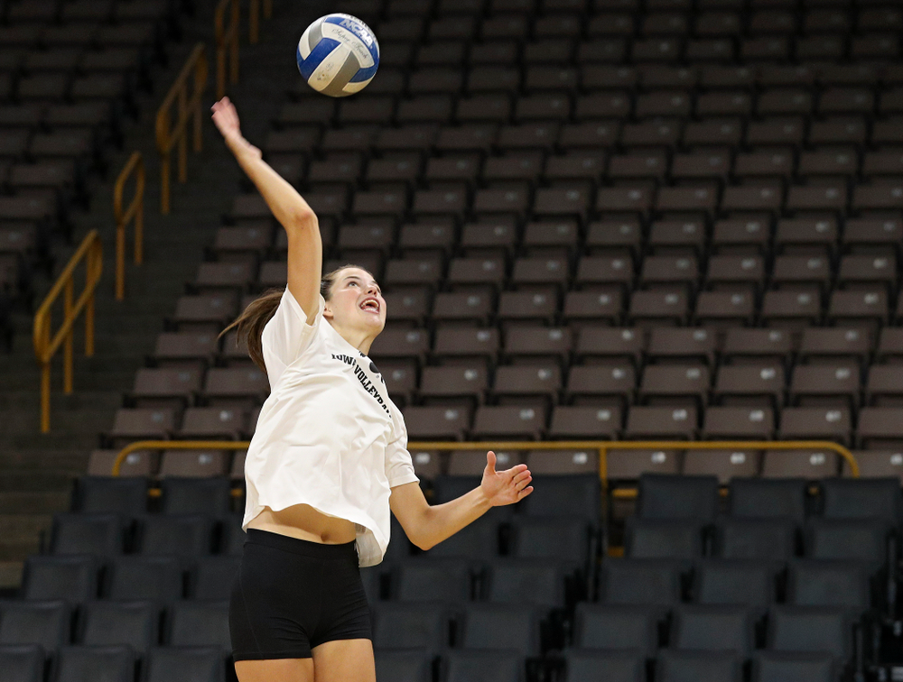 Iowa’s Courtney Buzzerio (2) during Iowa Volleyball’s Media Day at Carver-Hawkeye Arena in Iowa City on Friday, Aug 23, 2019. (Stephen Mally/hawkeyesports.com)