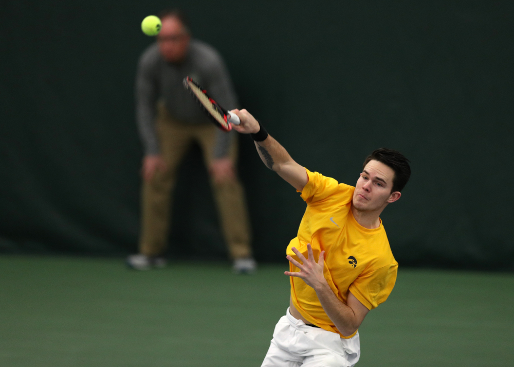 Jonas Larsen and Kareem Allaf against Utah Sunday, February 10, 2019 at the Hawkeye Tennis and Recreation Complex. (Brian Ray/hawkeyesports.com)
