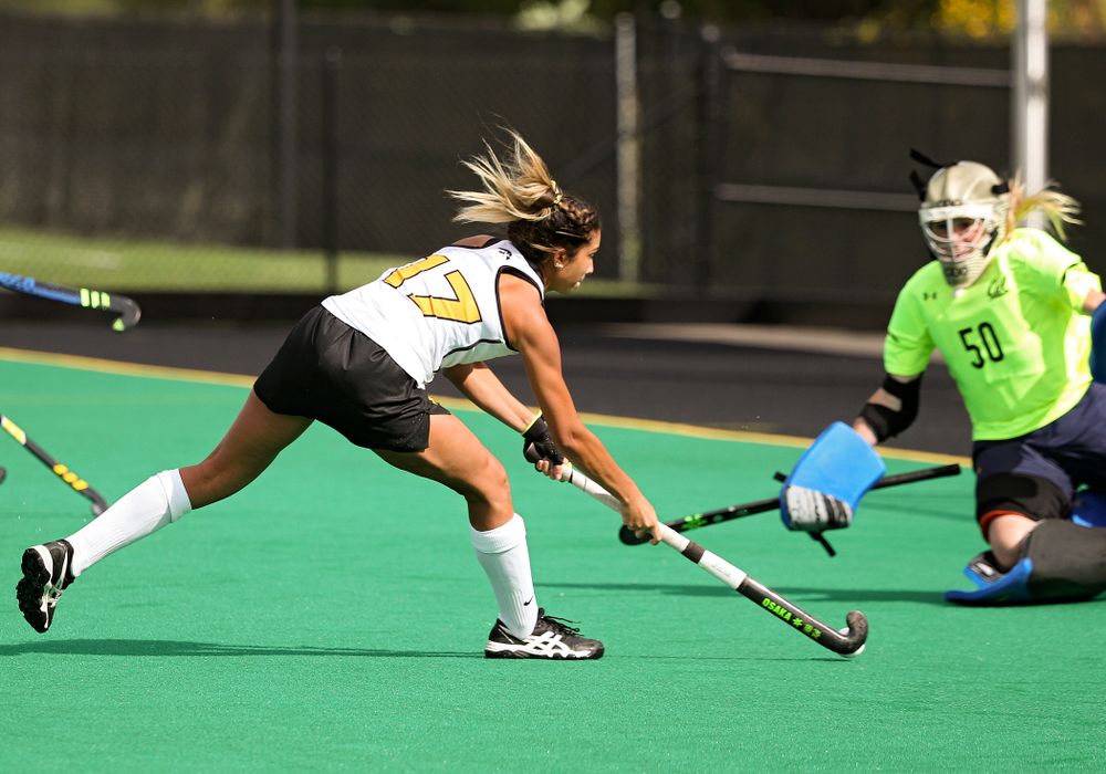 Iowa’s Ciara Smith (17) lines up a shot during the second quarter of their game at Grant Field in Iowa City on Friday, Sep 13, 2019. (Stephen Mally/hawkeyesports.com)