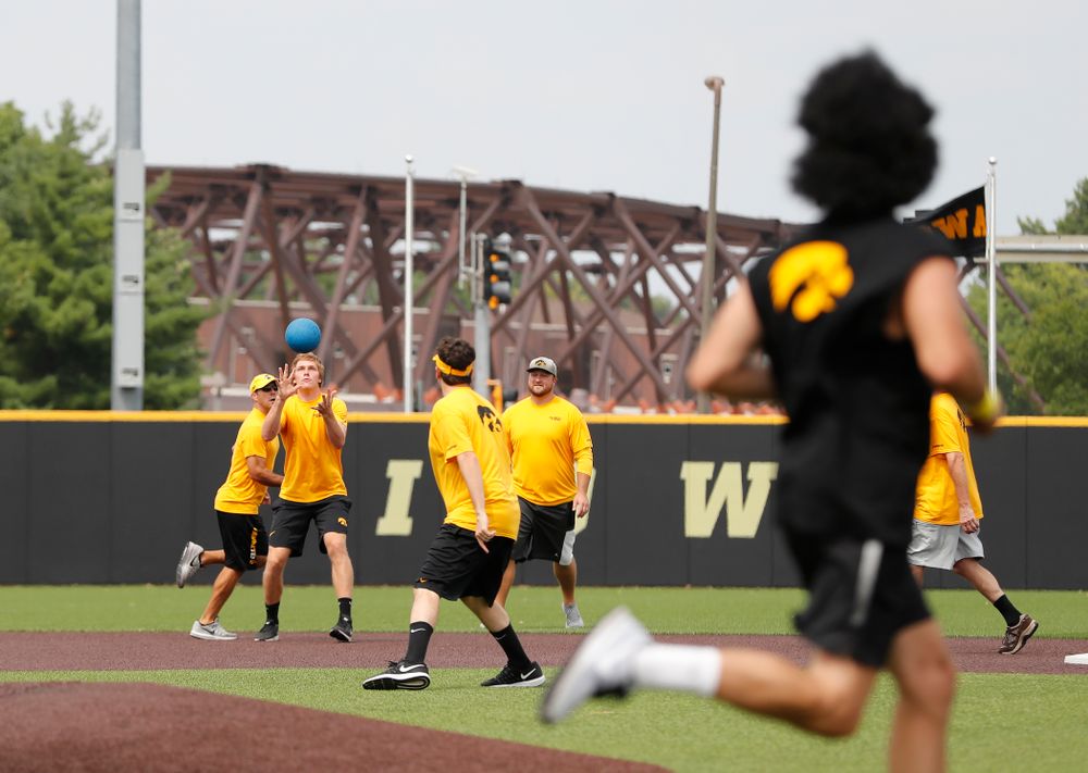 Women's Tennis Assistant Coach Danny Leitner during the Iowa Student Athlete Kickoff Kickball game Sunday, August 19, 2018 at Duane Banks Field. (Brian Ray/hawkeyesports.com)