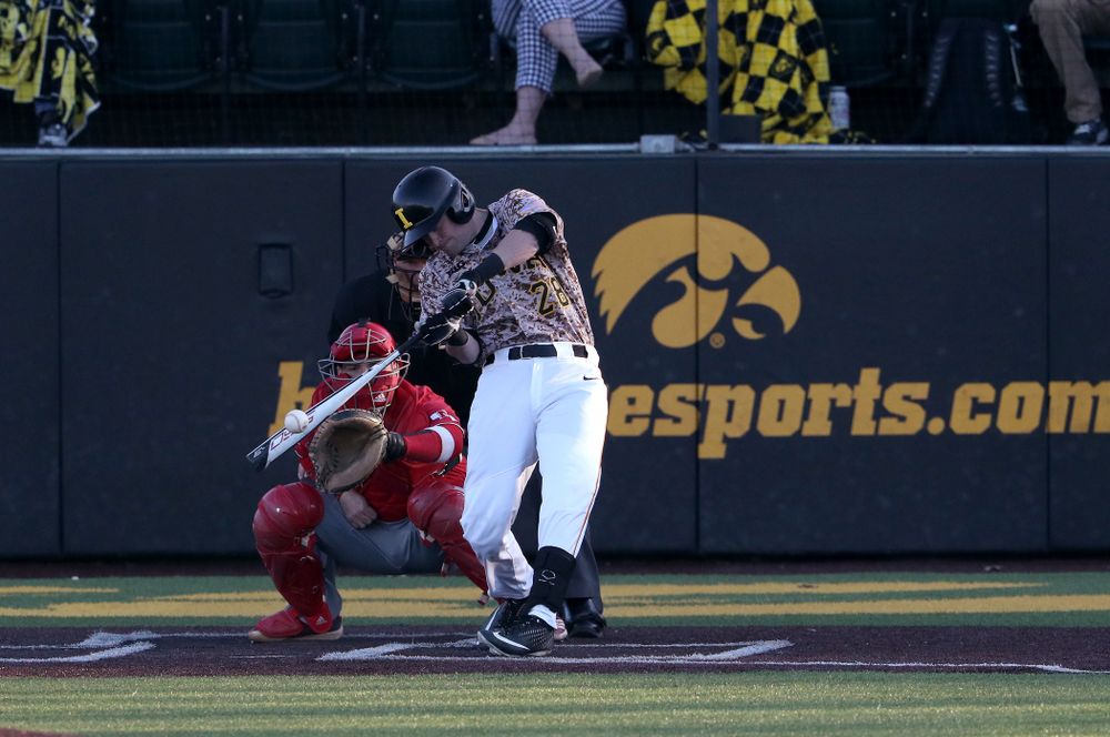 Iowa Hawkeyes Chris Whelan (28) against the Nebraska Cornhuskers on Military Appreciation Night Friday, April 19, 2019 at Duane Banks Field. (Brian Ray/hawkeyesports.com)