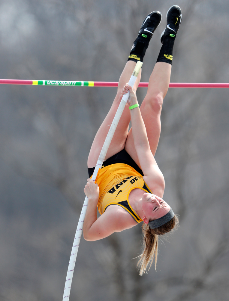 Iowa's Amy Smith competes in the Pole Vault during the 2018 MUSCO Twilight Invitational Thursday, April 12, 2018 at the Cretzmeyer Track. (