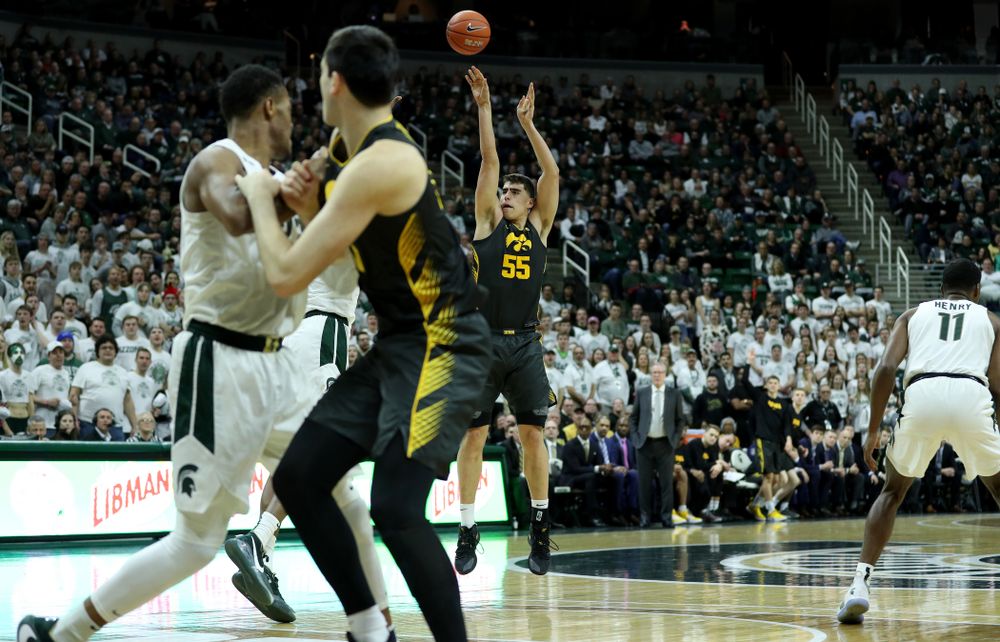Iowa Hawkeyes forward Luka Garza (55) against Michigan State Tuesday, February 25, 2020 at the Breslin Center in East Lansing, MI. (Brian Ray/hawkeyesports.com)