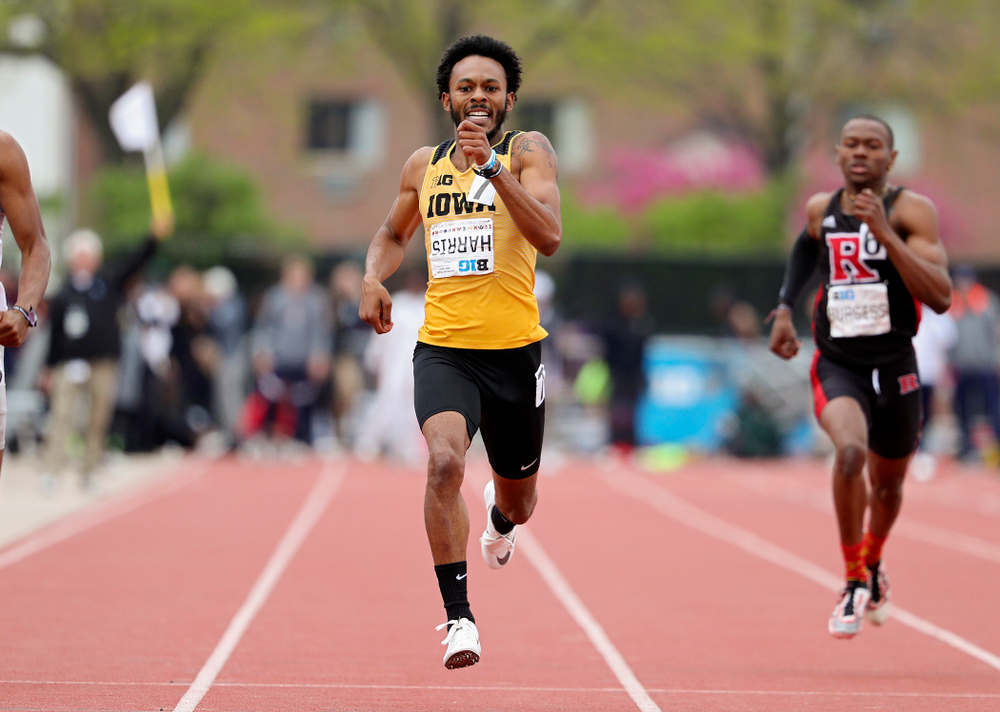 Iowa's Mar’yea Harris runs the men’s 400 meter event on the third day of the Big Ten Outdoor Track and Field Championships at Francis X. Cretzmeyer Track in Iowa City on Sunday, May. 12, 2019. (Stephen Mally/hawkeyesports.com)