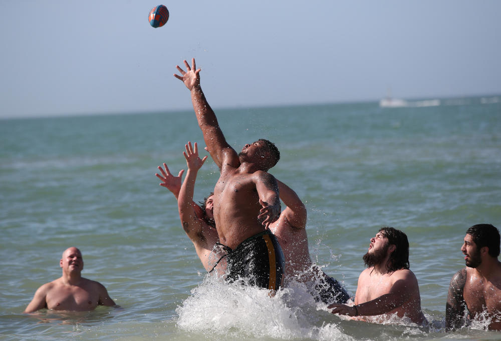 Iowa Hawkeyes offensive lineman Tristan Wirfs (74) during the Outback Bowl Beach Day Sunday, December 30, 2018 at Clearwater Beach. (Brian Ray/hawkeyesports.com)