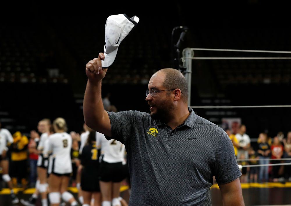 Former Hawkeye Football player Julian Vandervelde sings the National Anthem before the Iowa Hawkeyes game against the Michigan Wolverines Sunday, September 23, 2018 at Carver-Hawkeye Arena. (Brian Ray/hawkeyesports.com)