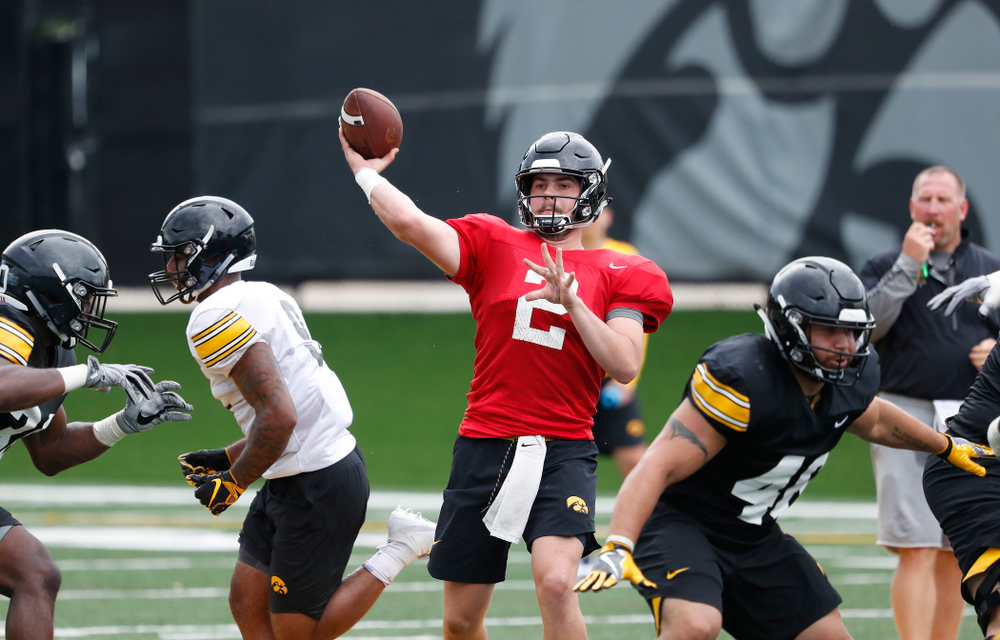 Iowa Hawkeyes quarterback Peyton Mansell (2) during practice No. 4 of Fall Camp Monday, August 6, 2018 at the Hansen Football Performance Center. (Brian Ray/hawkeyesports.com)