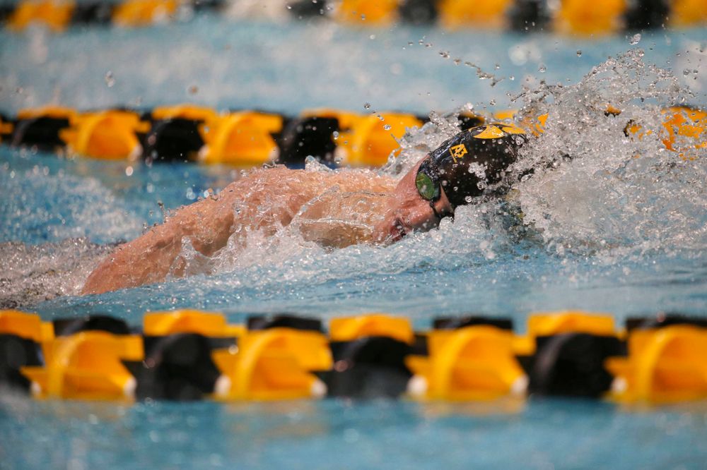 Iowa's Anze Fers Erzan team at the 200-yard backstroke race Saturday, March 2, 2019 at the Campus Recreation and Wellness Center. (Lily Smith/hawkeyesports.com)