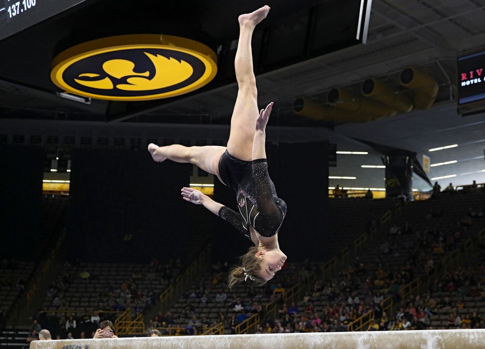 Iowa’s Mackenzie Vance competes on the beam during their meet at Carver-Hawkeye Arena in Iowa City on Sunday, March 8, 2020. (Stephen Mally/hawkeyesports.com)