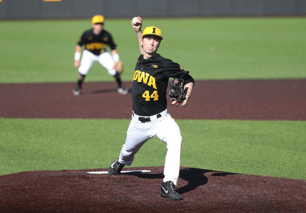 Iowa Hawkeyes Duncan Davitt (44) against the Bradley Braves Tuesday, March 26, 2019 at Duane Banks Field. (Brian Ray/hawkeyesports.com)