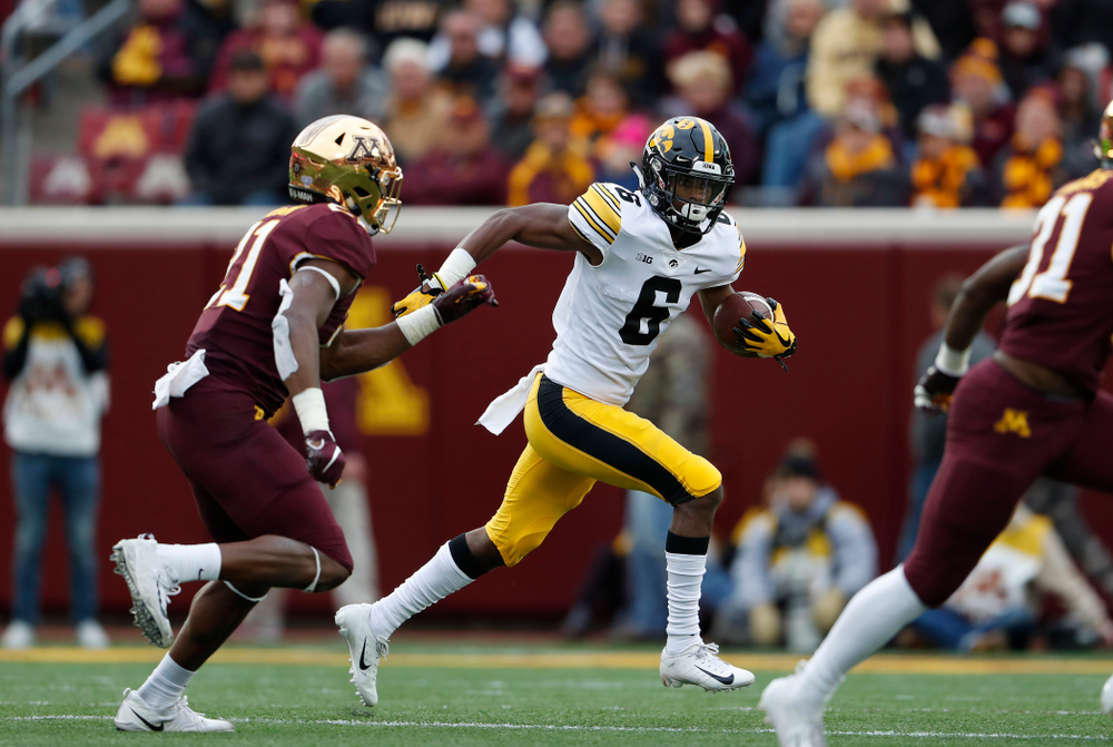 Iowa Hawkeyes wide receiver Ihmir Smith-Marsette (6) against the Minnesota Golden Gophers Saturday, October 6, 2018 at TCF Bank Stadium. (Brian Ray/hawkeyesports.com)