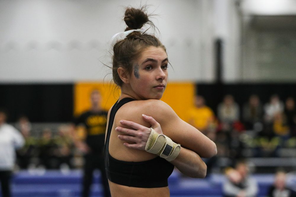 Bridget Killian performs a floor routine during the Iowa women’s gymnastics Black and Gold Intraquad Meet on Saturday, December 7, 2019 at the UI Field House. (Lily Smith/hawkeyesports.com)