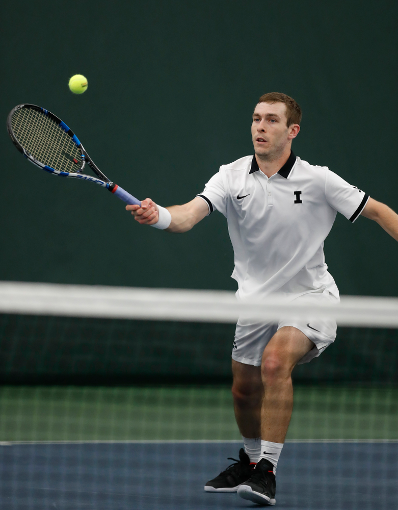 Jake Jacoby against Purdue Sunday, April 15, 2018 at the Hawkeye Tennis and Recreation Center. (Brian Ray/hawkeyesports.com)