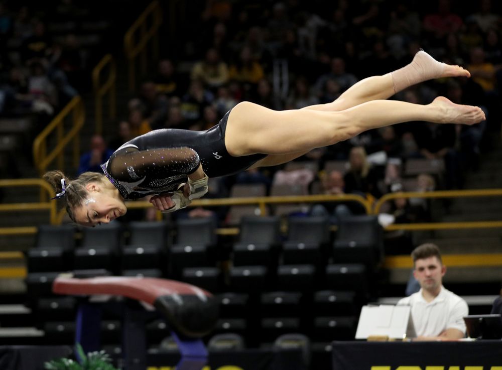 Iowa’s Allie Gilchrist competes on the floor against Michigan State Saturday, February 1, 2020 at Carver-Hawkeye Arena. (Brian Ray/hawkeyesports.com)