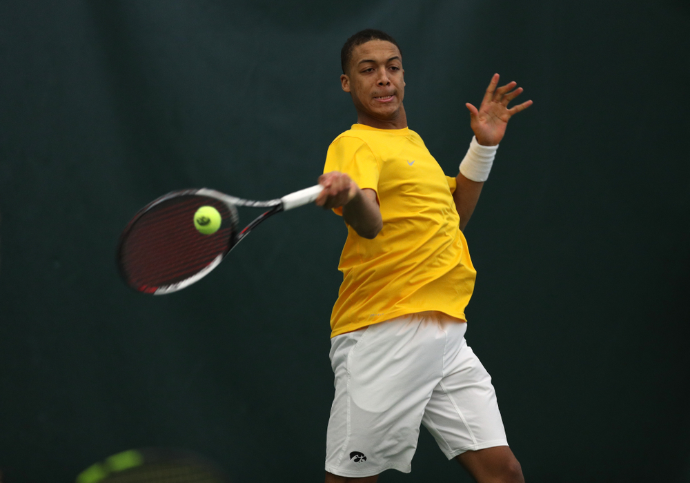 Oliver Okonkwo and Will Davies against Utah Sunday, February 10, 2019 at the Hawkeye Tennis and Recreation Complex. (Brian Ray/hawkeyesports.com)