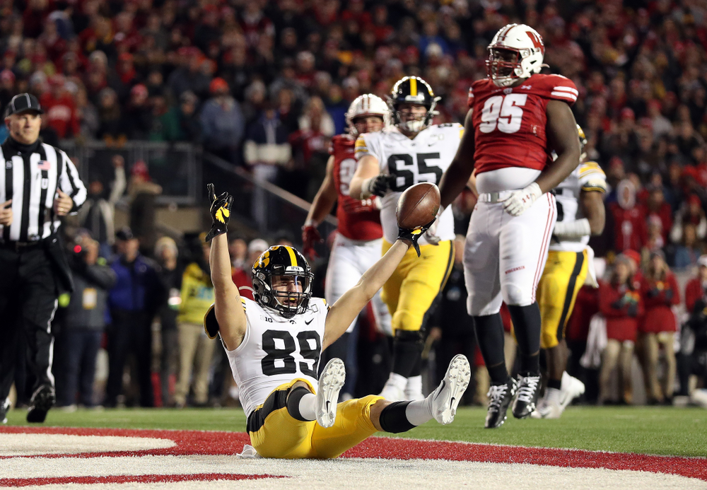 Iowa Hawkeyes wide receiver Nico Ragaini (89) against the Wisconsin Badgers Saturday, November 9, 2019 at Camp Randall Stadium in Madison, Wisc. (Brian Ray/hawkeyesports.com)