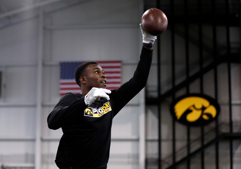 Iowa Hawkeyes defensive back Joshua Jackson (15) during the team's annual pro day Monday, March 26, 2018 at the Hansen Football Performance Center. (Brian Ray/hawkeyesports.com)