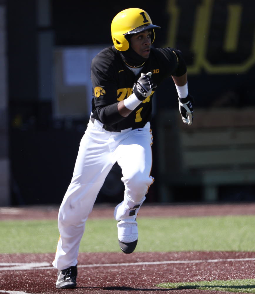 Iowa Hawkeyes infielder Lorenzo Elion (1) against California State Northridge Sunday, March 17, 2019 at Duane Banks Field. (Brian Ray/hawkeyesports.com)