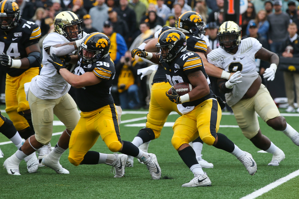 Iowa Hawkeyes running back Toren Young (28) during Iowa football vs Purdue on Saturday, October 19, 2019 at Kinnick Stadium. (Lily Smith/hawkeyesports.com)