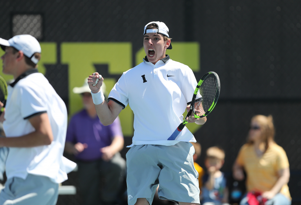IowaÕs Joe Tyler and Nikita Snezhko play a doubles match against the Michigan Wolverines Sunday, April 21, 2019 at the Hawkeye Tennis and Recreation Complex. (Brian Ray/hawkeyesports.com)