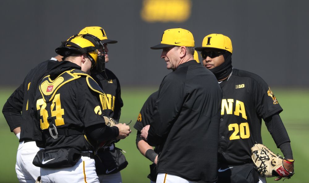 Head Coach Rick Heller against California State Northridge Sunday, March 17, 2019 at Duane Banks Field. (Brian Ray/hawkeyesports.com)