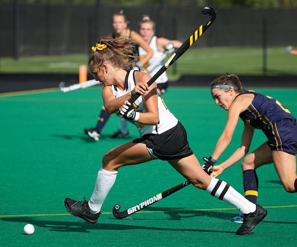 Iowa’s Maddy Murphy (26) lines up a shot during the third quarter of their game at Grant Field in Iowa City on Friday, Sep 13, 2019. (Stephen Mally/hawkeyesports.com)